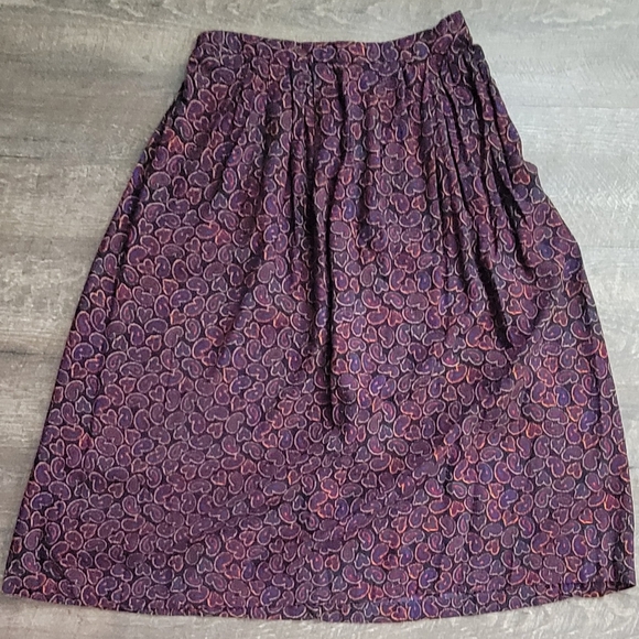 Vinatge 80's Midi Skirt Women's 16 Black, Purple & Multi Paisley Elastic Waistba - Picture 5 of 12